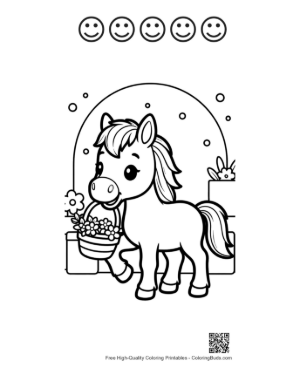 Thumbnail: Little Horse Acting as a Driver in a Toy Vehicle Printable and 5 Happy Face Outline