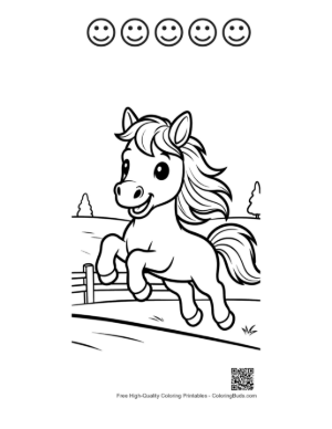 Thumbnail: Little Horse Student Wearing a Backpack in the Field Printable and 5 Happy Face Outline