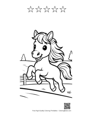 Thumbnail: Little Horse Student Wearing a Backpack in the Field Printable and 5 Star Outline