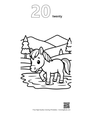 Thumbnail: Sweet Wild Horse Foal with a Striped Scarf in Nature Printable Outline Number 20