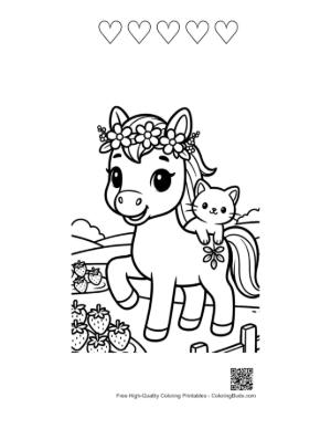 Thumbnail: Wild Horse Coloring Sheet Printable and 5 Heart Outline