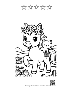 Thumbnail: Wild Horse Coloring Sheet Printable and 5 Star Outline