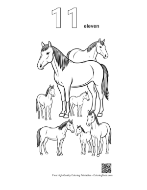 Thumbnail: Wild Horse Family Outline Illustration Printable Outline Number 11