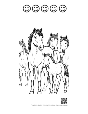 Thumbnail: Wild Horse Family Outline Printable and 5 Happy Face Outline