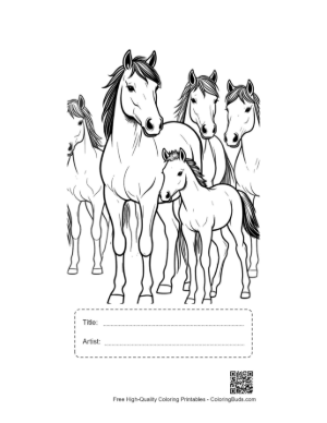 Thumbnail: Wild Horse Family Outline Printable with Title and Artist Box