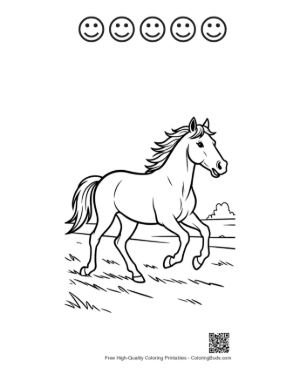 Thumbnail: Wild Horse Foal Playing in the Field During Sunset Printable and 5 Happy Face Outline