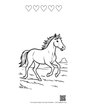 Thumbnail: Wild Horse Foal Playing in the Field During Sunset Printable and 5 Heart Outline