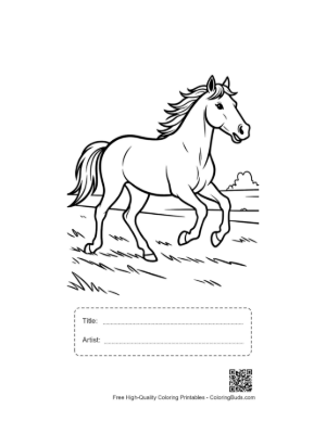 Thumbnail: Wild Horse Foal Playing in the Field During Sunset Printable with Title and Artist Box