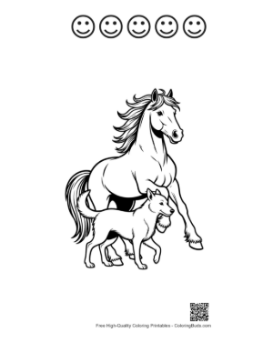 Thumbnail: Wild Horse Galloping with Loyal Wolf Companion Printable and 5 Happy Face Outline