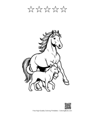 Thumbnail: Wild Horse Galloping with Loyal Wolf Companion Printable and 5 Star Outline