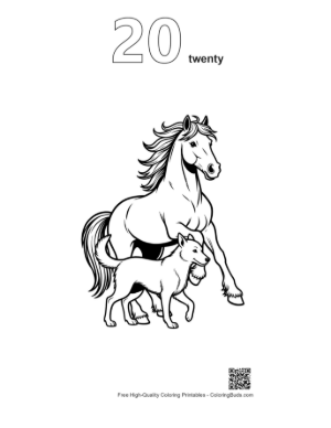 Thumbnail: Wild Horse Galloping with Loyal Wolf Companion Printable Outline Number 20