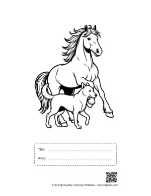 Thumbnail: Wild Horse Galloping with Loyal Wolf Companion Printable with Title and Artist Box