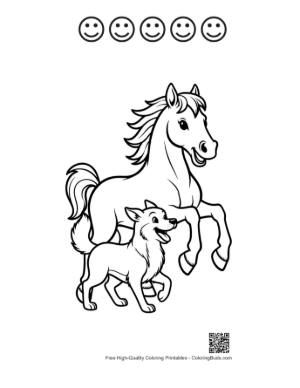 Thumbnail: Wild Horse Rearing with Playful Husky Pup Printable and 5 Happy Face Outline