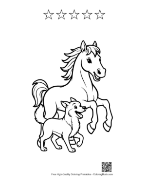 Thumbnail: Wild Horse Rearing with Playful Husky Pup Printable and 5 Star Outline