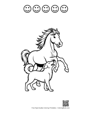 Thumbnail: Wild Horse Rearing with Playful Puppy Printable and 5 Happy Face Outline