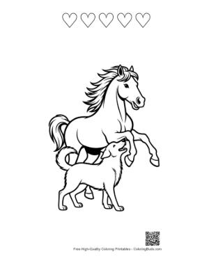 Thumbnail: Wild Horse Rearing with Playful Puppy Printable and 5 Heart Outline