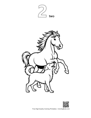 Thumbnail: Wild Horse Rearing with Playful Puppy Printable Outline Number 2