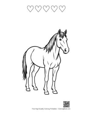 Thumbnail: Wild Horse Standing Proudly Printable and 5 Heart Outline