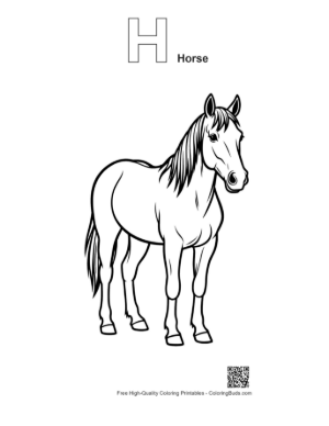 Thumbnail: Wild Horse Standing Proudly Printable Outline Alphabet H Horse