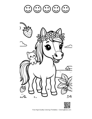 Thumbnail: Wild Horse to Color Printable and 5 Happy Face Outline