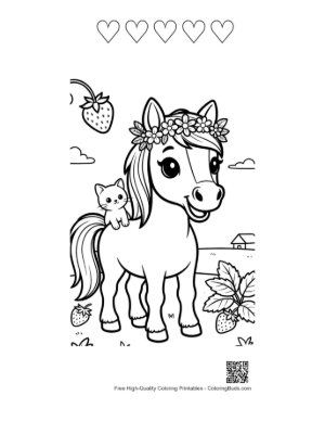 Thumbnail: Wild Horse to Color Printable and 5 Heart Outline