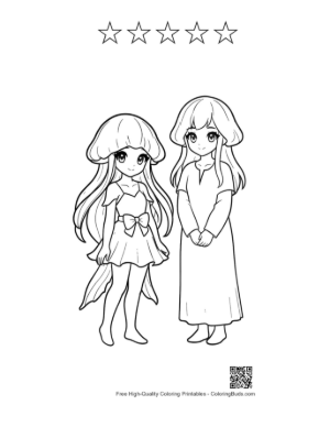 Thumbnail: Cute Moon Jellyfish Girls Standing Together Printable and 5 Star Outline