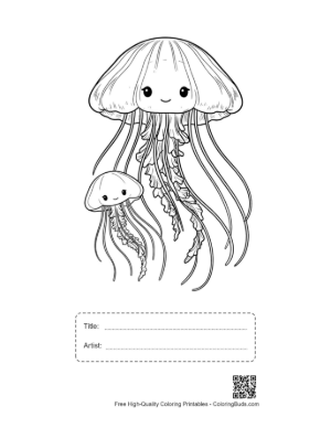 Thumbnail: Cute Moon Jellyfish Mom and Baby Printable with Title and Artist Box