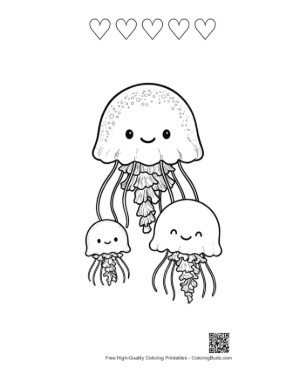 Thumbnail: Happy Moon Jellyfish Family Printable and 5 Heart Outline