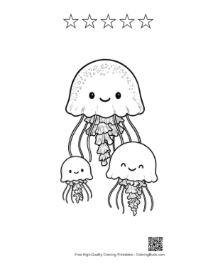 Thumbnail: Happy Moon Jellyfish Family Printable and 5 Star Outline