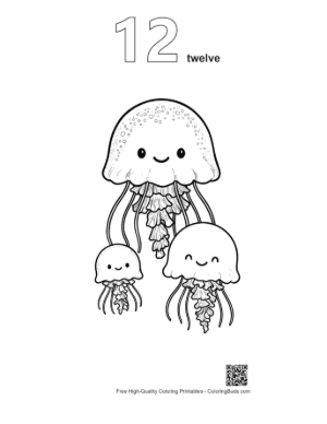 Thumbnail: Happy Moon Jellyfish Family Printable Outline Number 12
