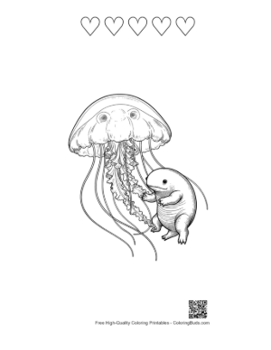 Thumbnail: Moon Jellyfish and Cute Axolotl Friend Printable and 5 Heart Outline