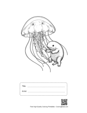 Thumbnail: Moon Jellyfish and Cute Axolotl Friend Printable with Title and Artist Box