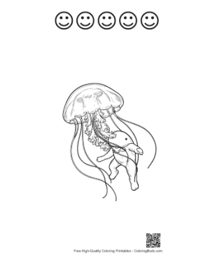 Thumbnail: Moon Jellyfish Carrying Cute Baby Elephant Printable and 5 Happy Face Outline