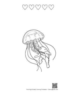 Thumbnail: Moon Jellyfish Carrying Cute Baby Elephant Printable and 5 Heart Outline