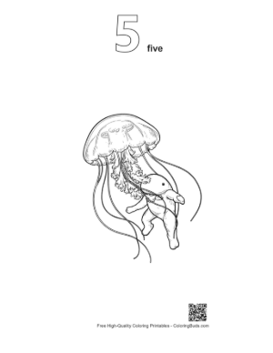 Thumbnail: Moon Jellyfish Carrying Cute Baby Elephant Printable Outline Number 5