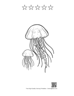 Thumbnail: Two Graceful Moon Jellyfish Drifting Printable and 5 Star Outline