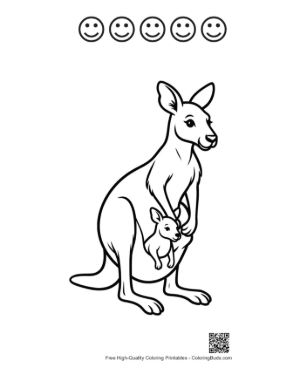 Thumbnail: Cheerful Mother Kangaroo with Joey in Pouch Printable and 5 Happy Face Outline