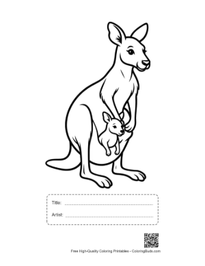 Thumbnail: Cheerful Mother Kangaroo with Joey in Pouch Printable with Title and Artist Box