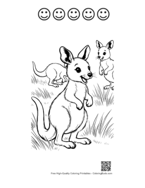 Thumbnail: Cute Baby Kangaroo Joey in the Wild Grassy Field Printable and 5 Happy Face Outline