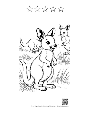 Thumbnail: Cute Baby Kangaroo Joey in the Wild Grassy Field Printable and 5 Star Outline