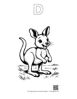 Thumbnail: Happy Baby Joey Standing on the Grass Printable Outline Alphabet D