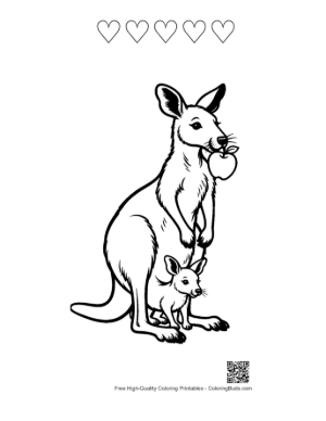 Thumbnail: Joey in Pouch Watching Mother Eat a Delicious Apple Printable and 5 Heart Outline