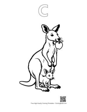 Thumbnail: Joey in Pouch Watching Mother Eat a Delicious Apple Printable Outline Alphabet C