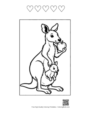 Thumbnail: Kangaroo Mom Eating Fruit with Her Little Joey Printable and 5 Heart Outline