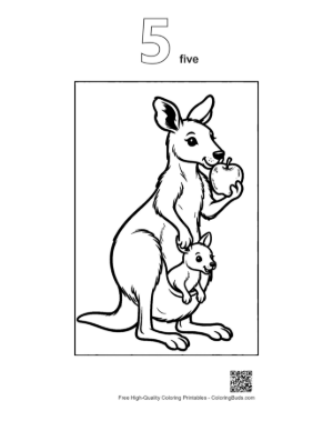 Thumbnail: Kangaroo Mom Eating Fruit with Her Little Joey Printable Outline Number 5