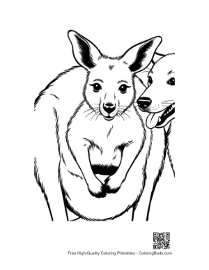 Thumbnail: Kangaroo Mom with Joey in Pouch and Friendly Dog