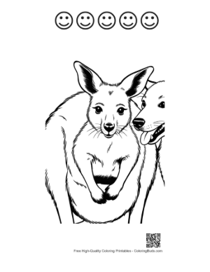 Thumbnail: Kangaroo Mom with Joey in Pouch and Friendly Dog Printable and 5 Happy Face Outline