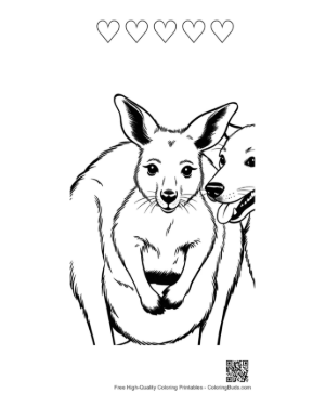 Thumbnail: Kangaroo Mom with Joey in Pouch and Friendly Dog Printable and 5 Heart Outline