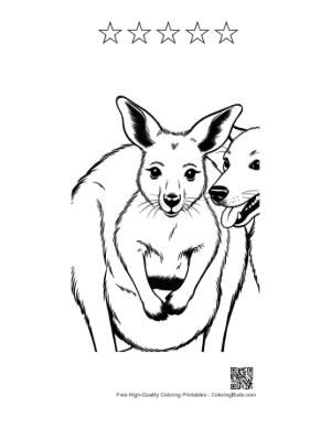 Thumbnail: Kangaroo Mom with Joey in Pouch and Friendly Dog Printable and 5 Star Outline