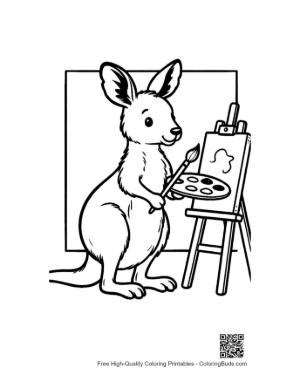 Thumbnail: Little Kangaroo Painter Working on a Nature Masterpiece Printable